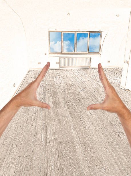 Drawing and planned renovation of a modern interior