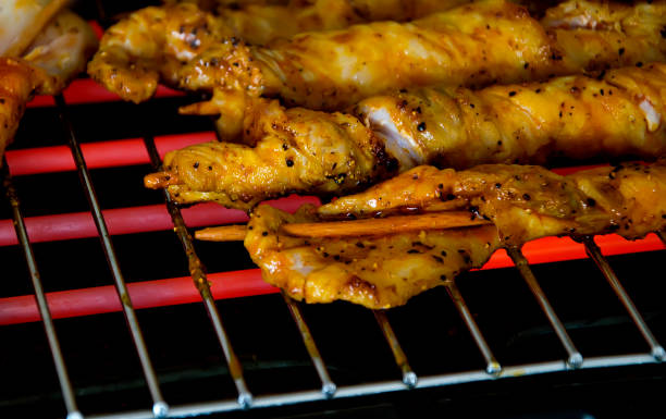 istock Grill, chicken meat in marinade on electric grill 828504426