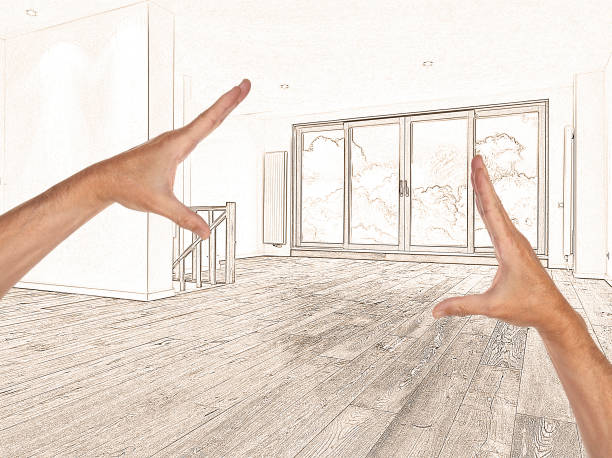 istock Drawing and planned renovation of a modern interior 828506914