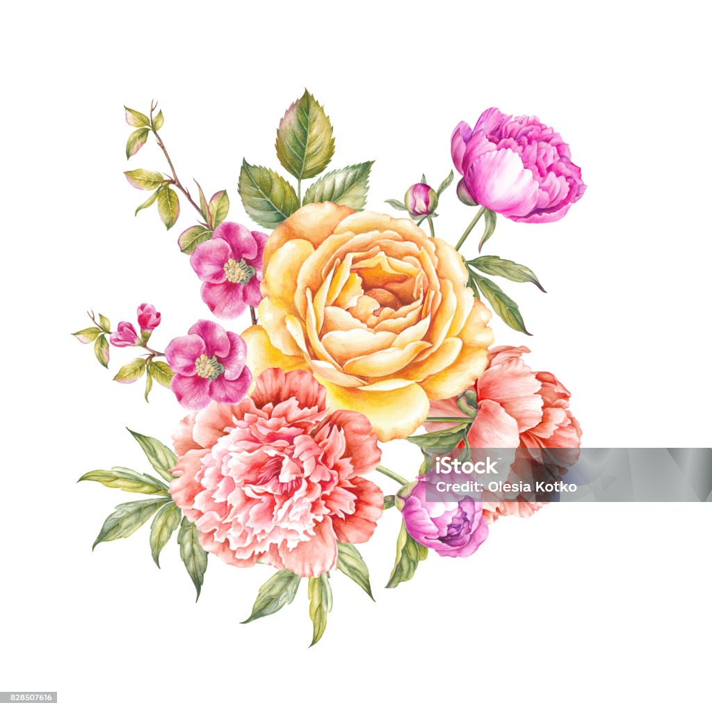 Ilustración de Vintage Guirnalda De Flores Rosas y más Vectores Libres de  Derechos de Acurrucado - Acurrucado, Amarillo - Color, Botánica - iStock