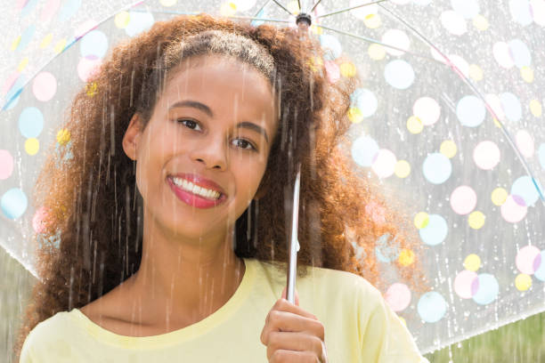 istock Woman with spotted umbrella 828510594
