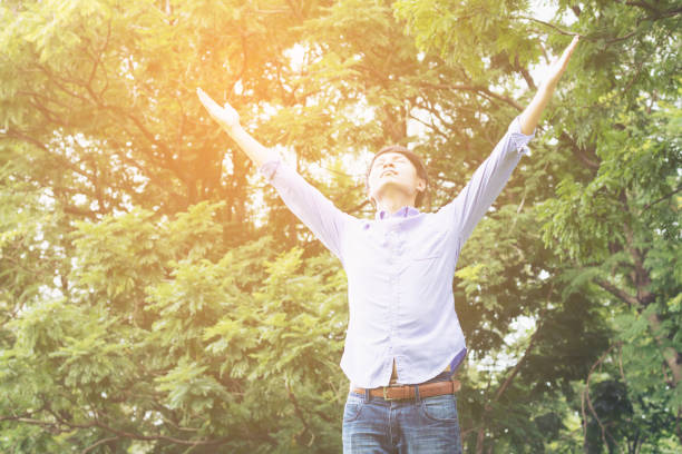 istock Asian happy man in the garden 828510896