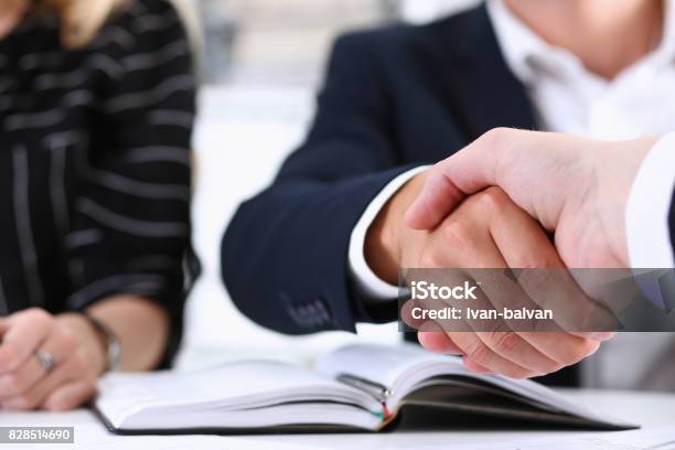 Man In Suit Shake Hand As Hello In Office Closeup Stock Photo - Download Image Now - Lawyer, Trust, Customer