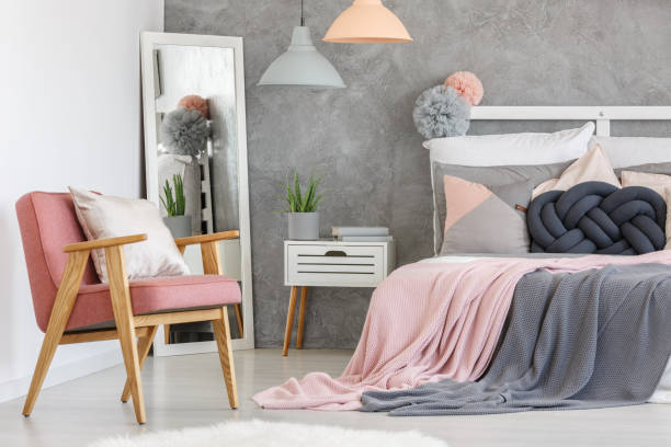 istock Pink armchair adn mirror 828515330