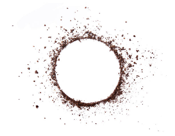 Circle coffee bean smashed powder craked and splash on white background top view Circle coffee bean smashed powder craked and splash on white background top view instant coffee stock pictures, royalty-free photos & images