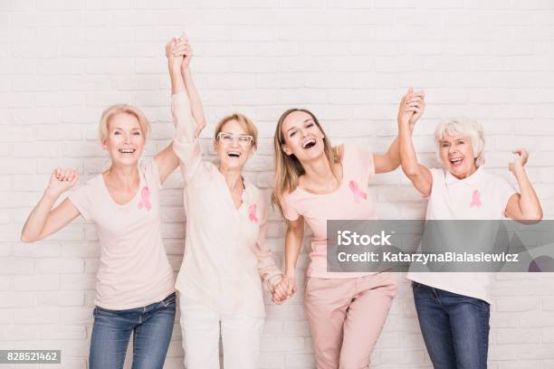 Group Of Ladies Cheering Stock Photo - Download Image Now - Women, Only Women, Breast Cancer