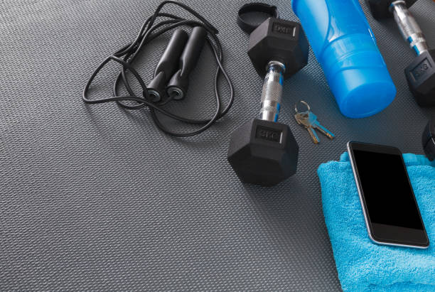 istock Fitness background, sport equipment, copy space 828521644