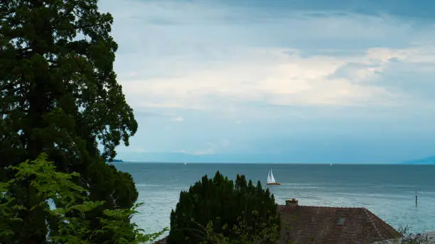A view of the horizon of the Bodensee of Austria from the side of Germany