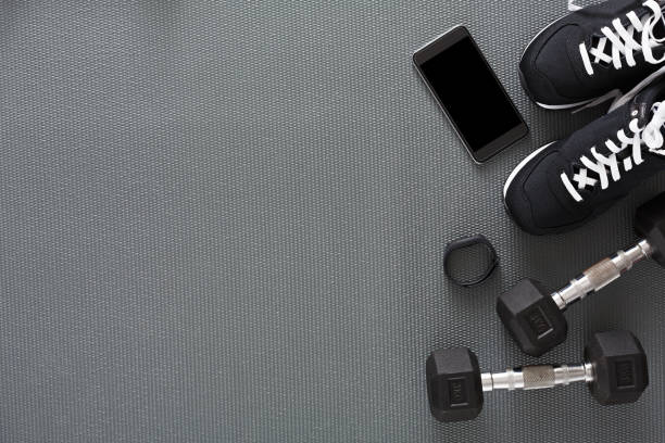 istock Fitness background, sport equipment, copy space 828522874
