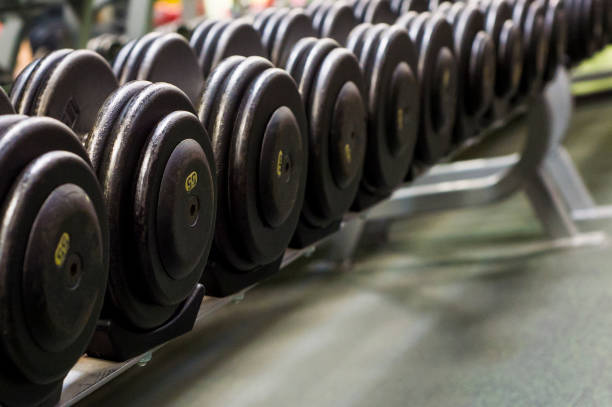 istock Rows of dumbbells in the gym 828530118