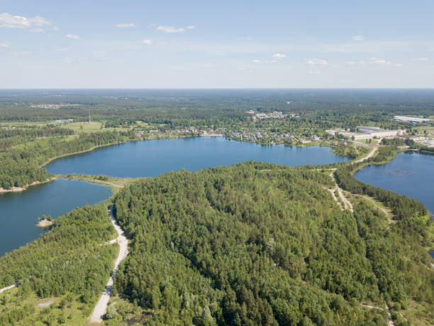 istock Sauriesi lake Aerial drone top view  latvia 828536984