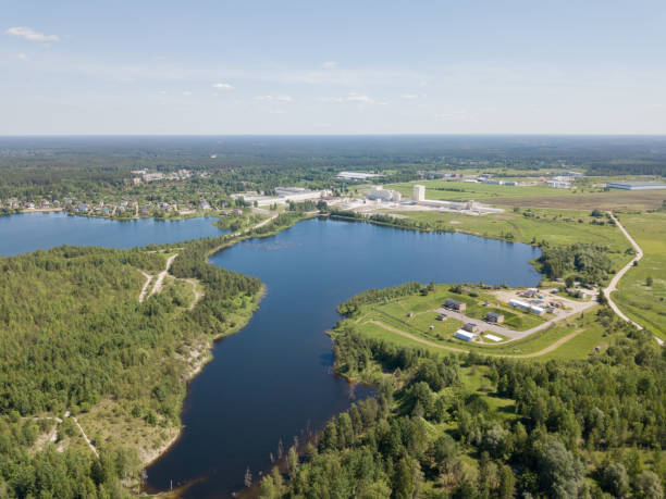 istock Sauriesi lake Aerial drone top view  latvia 828537020