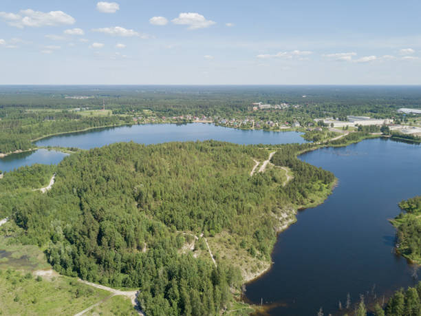 istock Sauriesi lake Aerial drone top view  latvia 828537448