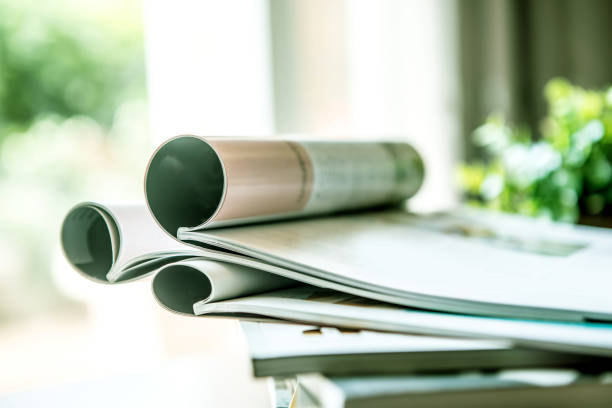 istock selective focus of  stacking magazine place on table in living room 828561524