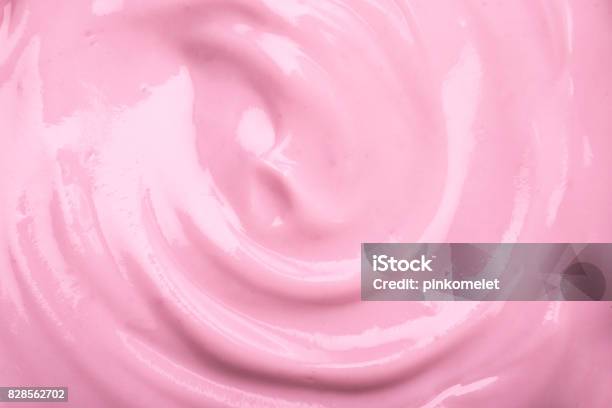 Close Up The Pink Creamy Homemade Blueberries Or Strawberries Yogurt Texture Background Stock Photo - Download Image Now