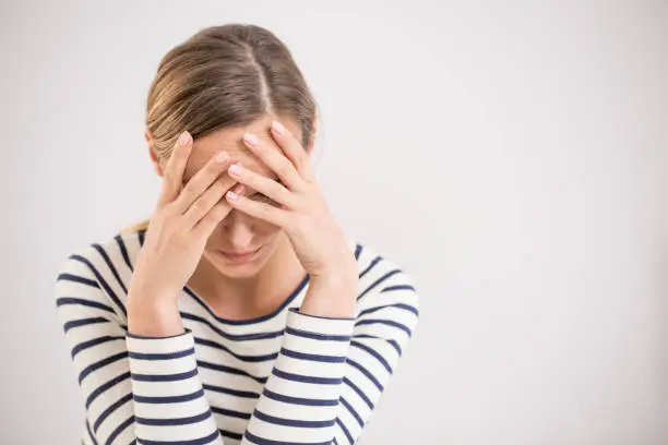 Photo of Nervous breakdown, isolated depressed woman