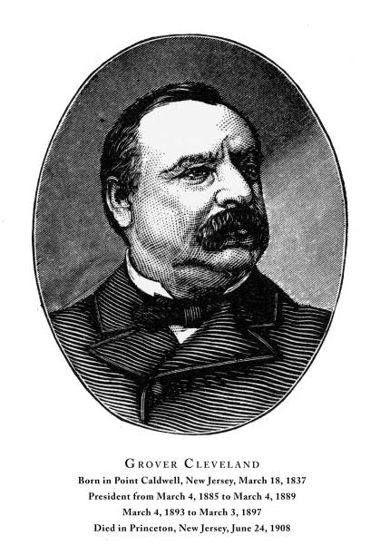 Grover Cleveland, Engraved Portrait of President, 1888 Beautifully Illustrated Antique Engraved Victorian Illustration of Engraved Portrait of President, Grover Cleveland, 1888. Source: Original edition from my own archives. Copyright has expired on this artwork. Digitally restored. grover cleveland stock illustrations