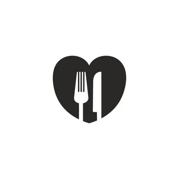 Vector illustration of Fork and knife in a heart shape