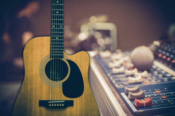 istock Guitar on music band background, musical concept 828598446