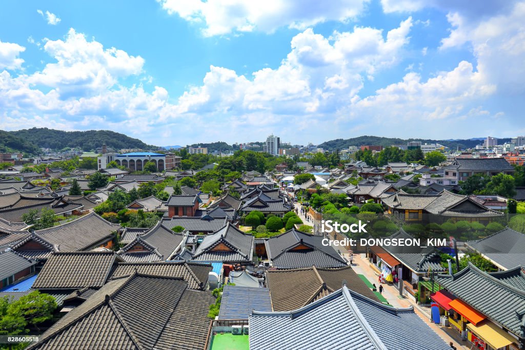 Korean Traditional Village Sky View Jeonju, Korean Traditional Village Cityscape Jeonju Stock Photo