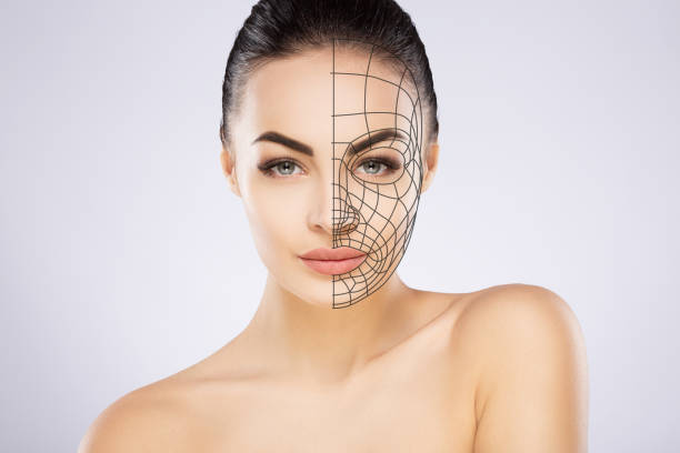 istock Beautiful girl with nude make up at studio background 828607262