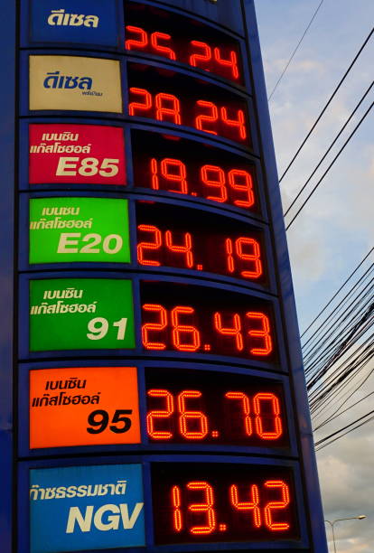 istock Electronic display with the prices for different types of gasoline 828612326