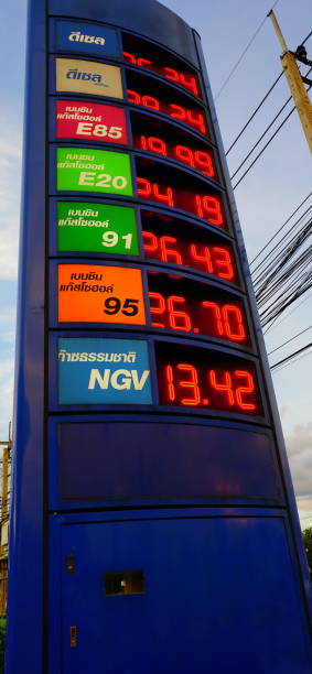 istock Electronic display with the prices for different types of gasoline 828612334