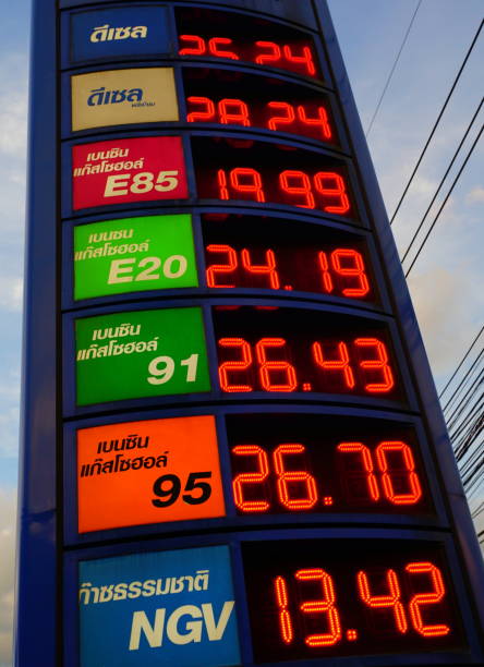 istock Electronic display with the prices for different types of gasoline 828612344
