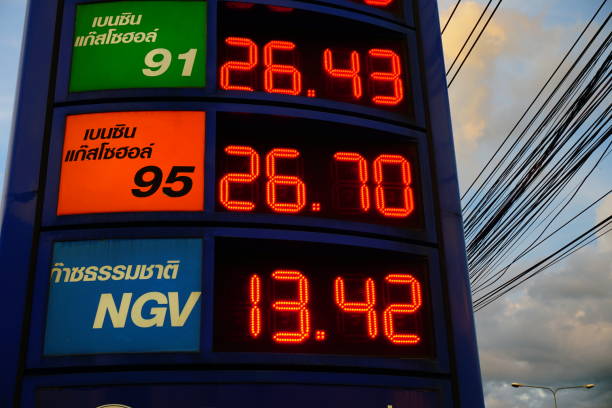 istock Electronic display with the prices for different types of gasoline 828612614