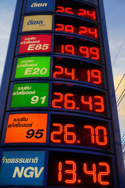istock Electronic display with the prices for different types of gasoline 828612642