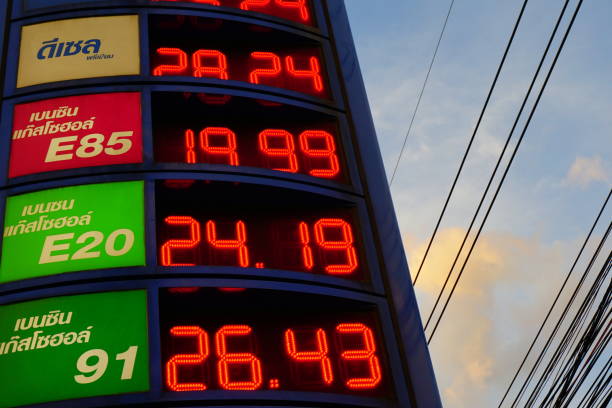 istock Electronic display with the prices for different types of gasoline 828613004