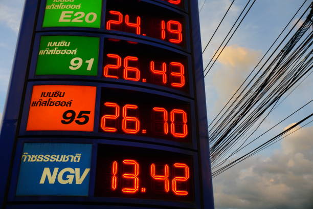 istock Electronic display with the prices for different types of gasoline 828613046