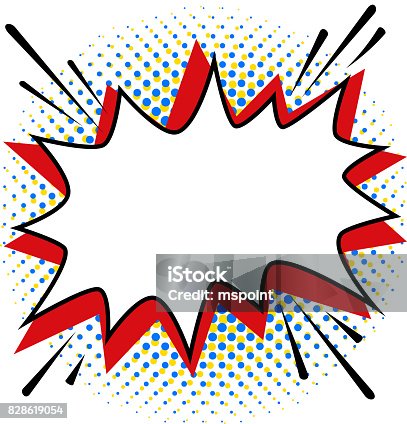 istock Pop art styled speech bubble template for your design. Comics pop-art style empty bang shape on a multi color halftone 828619054