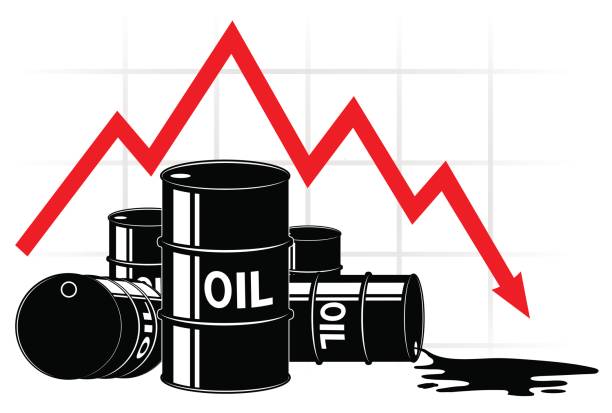 石油価格の下落。グラフとバレル。��コストは減少します。経済の危機。 - exchange rate decline loss graph点のイラスト素材／クリップアート素材／マンガ素材／アイコン素材