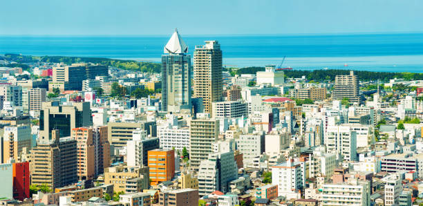 japão no centro niigata panorâmica antena ver os dia de sol durante o dia - niiagata - fotografias e filmes do acervo