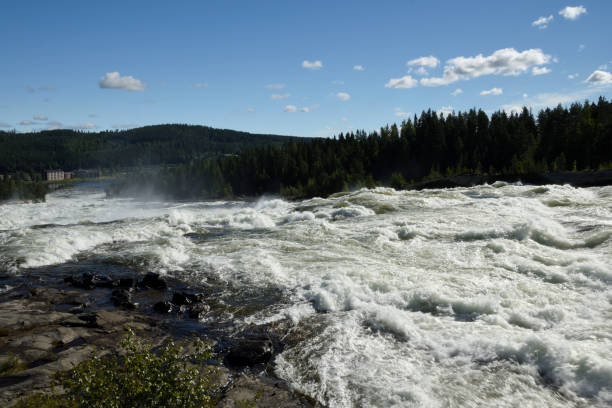 istock The rapid (Storforsen) in the river (Piteälven), with the hotel in background 828635136