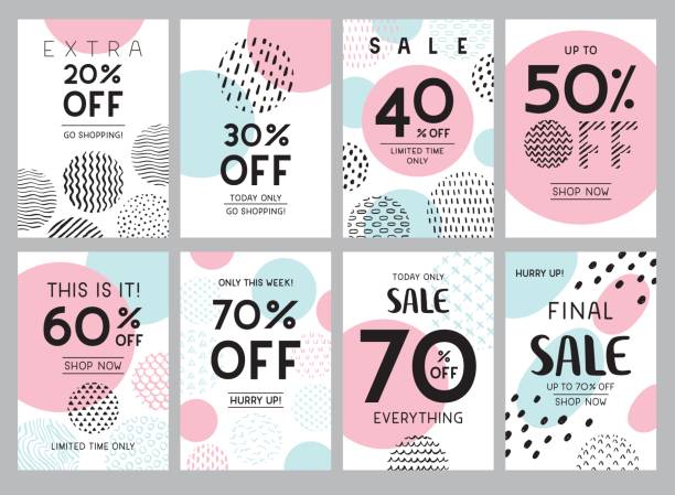 Trendy online sale banners Easily editable set of vector banners on layers. shopping patterns stock illustrations