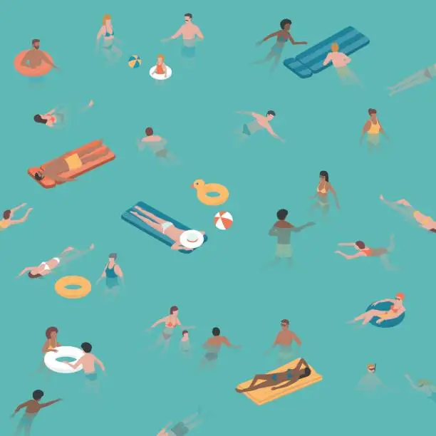 Vector illustration of People swimming and diving in the sea