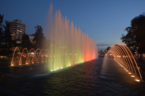 istock Colorful fountain lights in Santiago, Chile 828661214