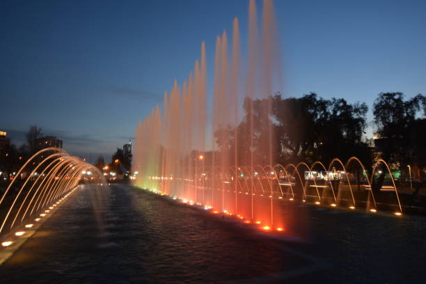 istock Colorful fountain lights in Santiago, Chile 828661290