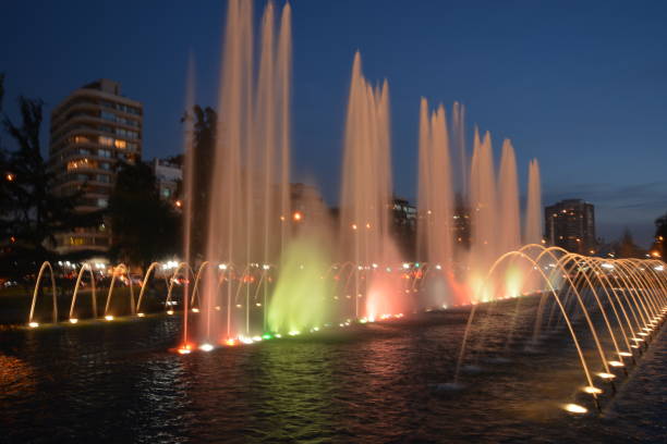 istock Colorful fountain lights in Santiago, Chile 828661300