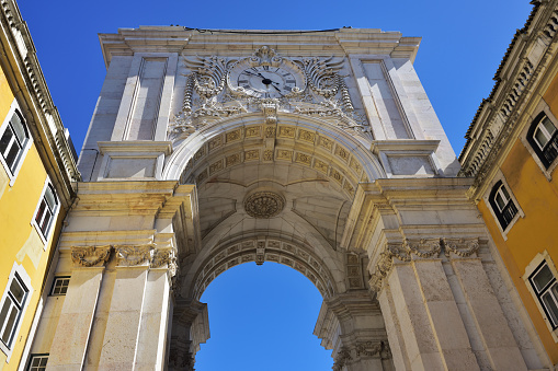 Augusta Street Triumphal Arch in the Commerce Square Praca do Comercio or Terreiro do Paco in Lisbon, Portugal