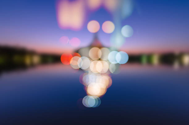 colorful abstract bokeh in to the park at night.
