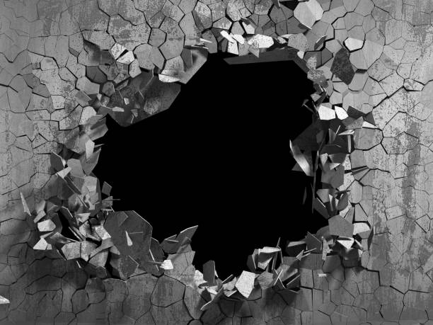 istock Dark cracked broken wall in concrete wall. Grunge background 828748460