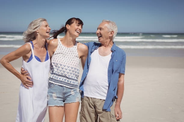 istock Cheerful family standing at beach 828767150
