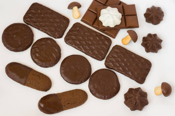 istock Chocolate cookies different of shape on a white background 828781338