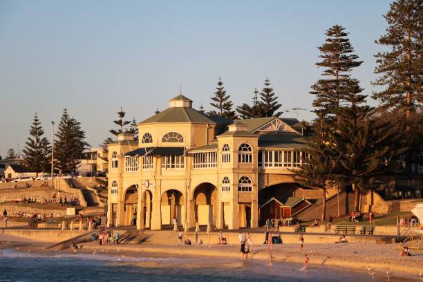 Sunset in Cottesloe Beach at Indian Ocean, Western Australia Sunset in Cottesloe Beach at Indian Ocean, Western Australia cottesloe beach stock pictures, royalty-free photos & images
