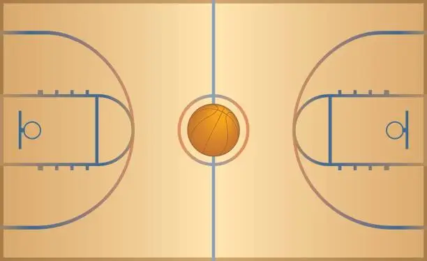 Vector illustration of basketball court with basketball