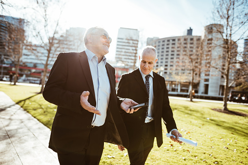 businessmen talking in the city of Melbourne