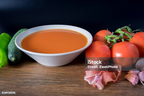 Healthy And Fresh Gazpacho In A Bowl To Drink In Summer Stock Photo - Download Image Now